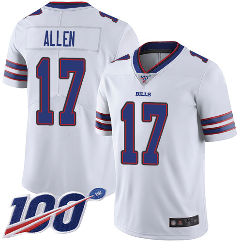 Men Buffalo Bills #17 Josh Allen White Vapor Untouchable Limited Player 100th Season NFL Jersey
